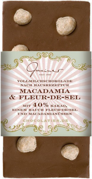 Gmeiner Chocolatier | Vollmilchschokolade Macadamia Nuss - Fleur de sel