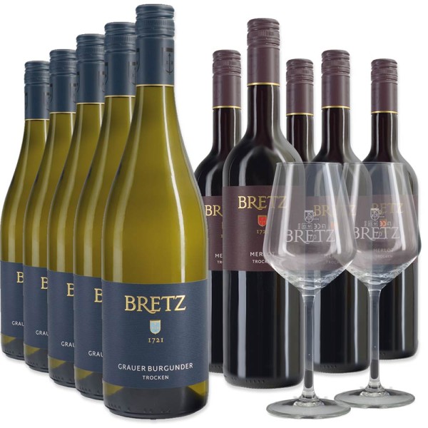Bretz | Weinpaket mit Gläsern - Grauburgunder und Merlot